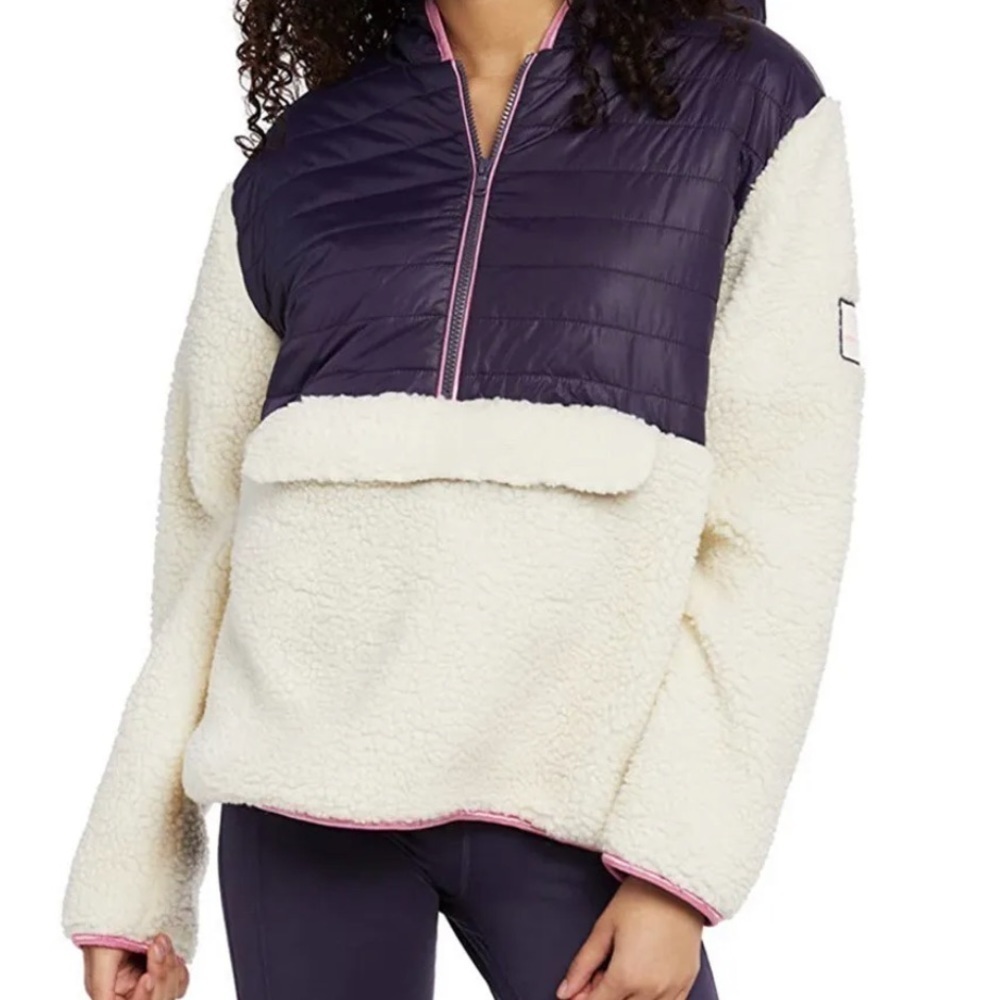 NWT Ivory Ella Claire Sherpa Mixed Media Jacket Cream/Purple